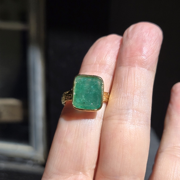 Green Beryl 5k sterling & gold ring sz7.75 - Picture 6 of 12